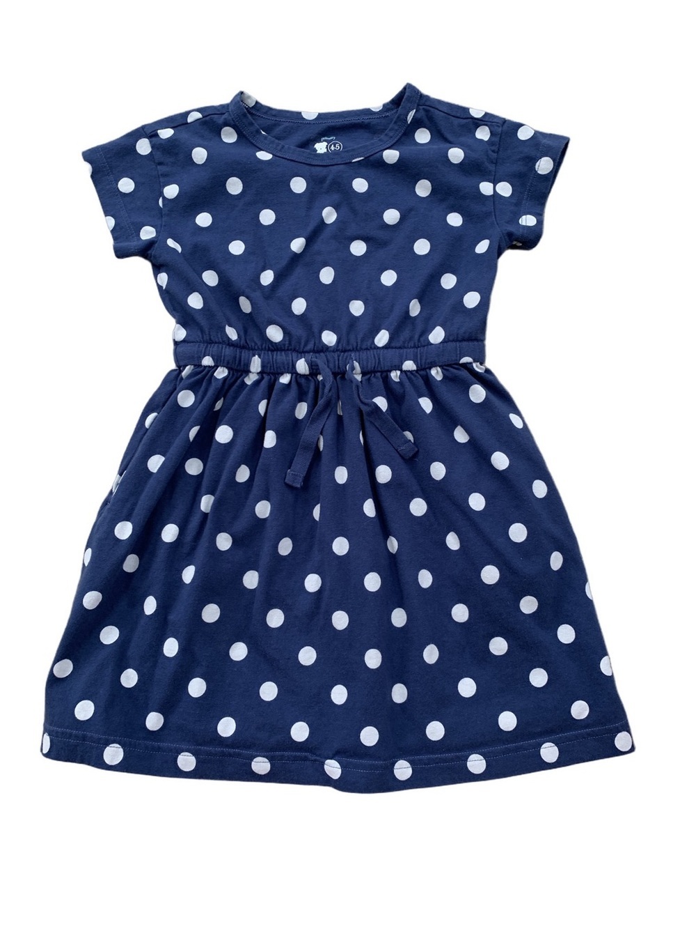 Primary Size 4-5 Navy with White Polka Dots Pocket Dress